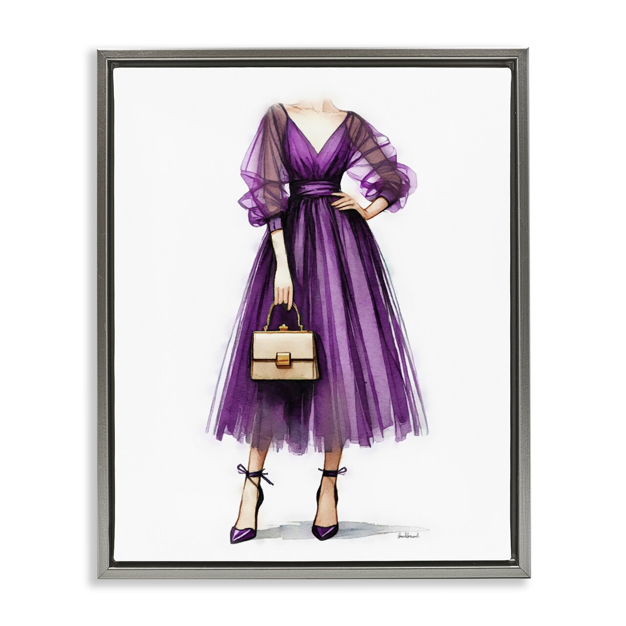 Stupell Industries Glam Purple Gown Framed Floater Canvas Wall Art Design by Amanda Greenwood